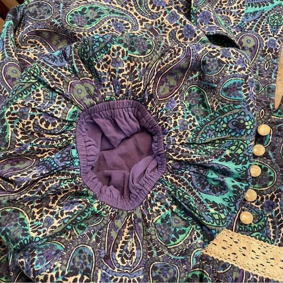 Anthropologie Lissa Romper Ballon Sleeve Blue Motif Paisley Size Small - Picture 9 of 10